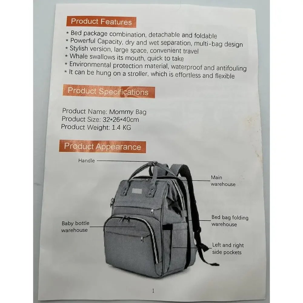 Midibeini Multifunction “Mommy Backpack”‎ and Bed